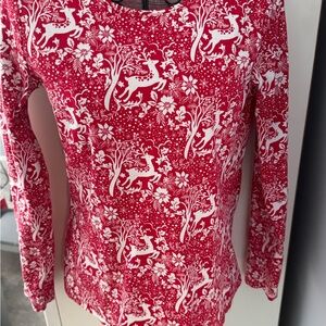 Talbots Red and White Reindeer Print Long Sleeve Top
